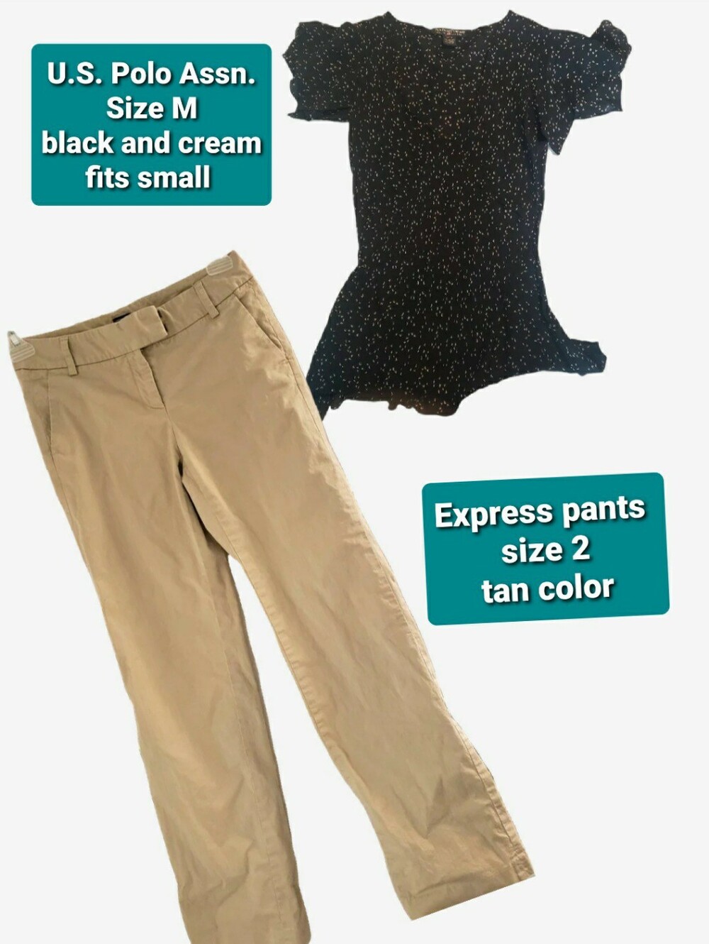$20 Outfit Express Tan Straight-Leg Trousers And Top.